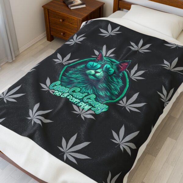 Cool Cat Crazy Plush Blanket - Cozy Cat Lover Gift for Cannabis Enthusiasts - Image 3