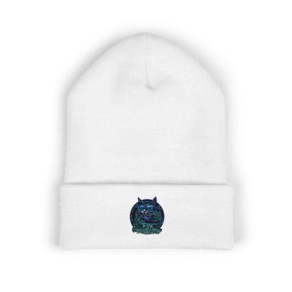 Whimsical Cat Embroidered Beanie - Classic Cuffed Winter Hat - Image 3