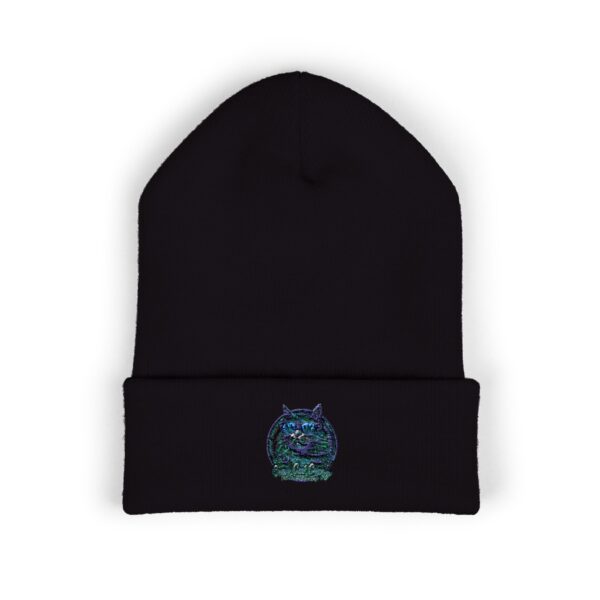 Whimsical Cat Embroidered Beanie - Classic Cuffed Winter Hat